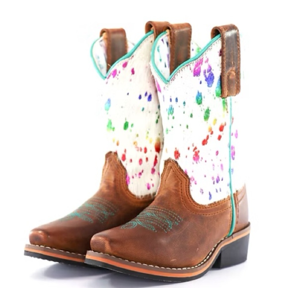 DAN POST GIRLS' RUMI WESTERN BOOTS - BROAD SQUARE TOE size 1 rainbow